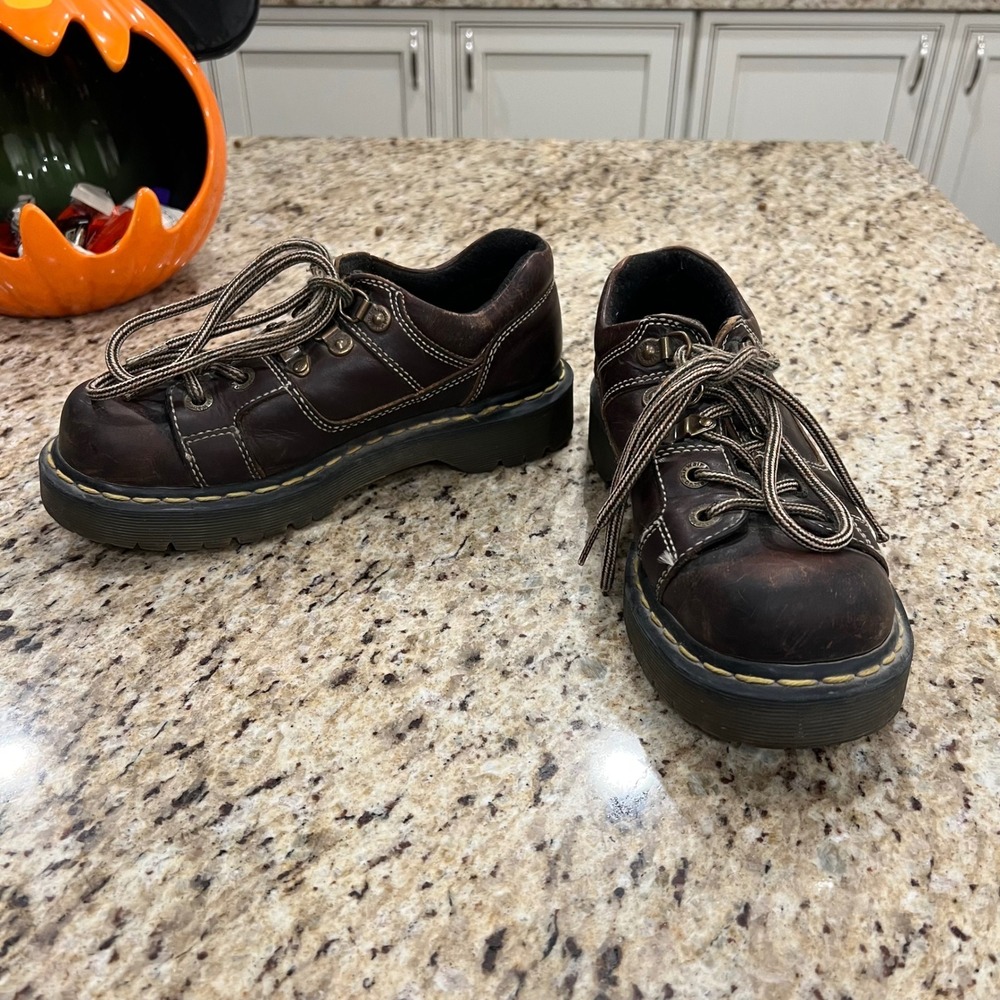 Dr. Martens 8A79 Brown Leather Chunky Oxford Shoes US Womens 6 Lug Sole